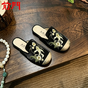 正宗老北京前门刺绣女布面鱼嘴拖