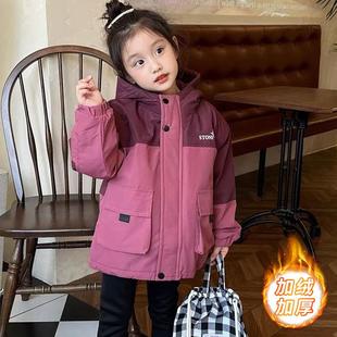 女童加绒加厚棉服儿童夹棉冲锋衣秋冬款中大童棉衣外套女孩派克服