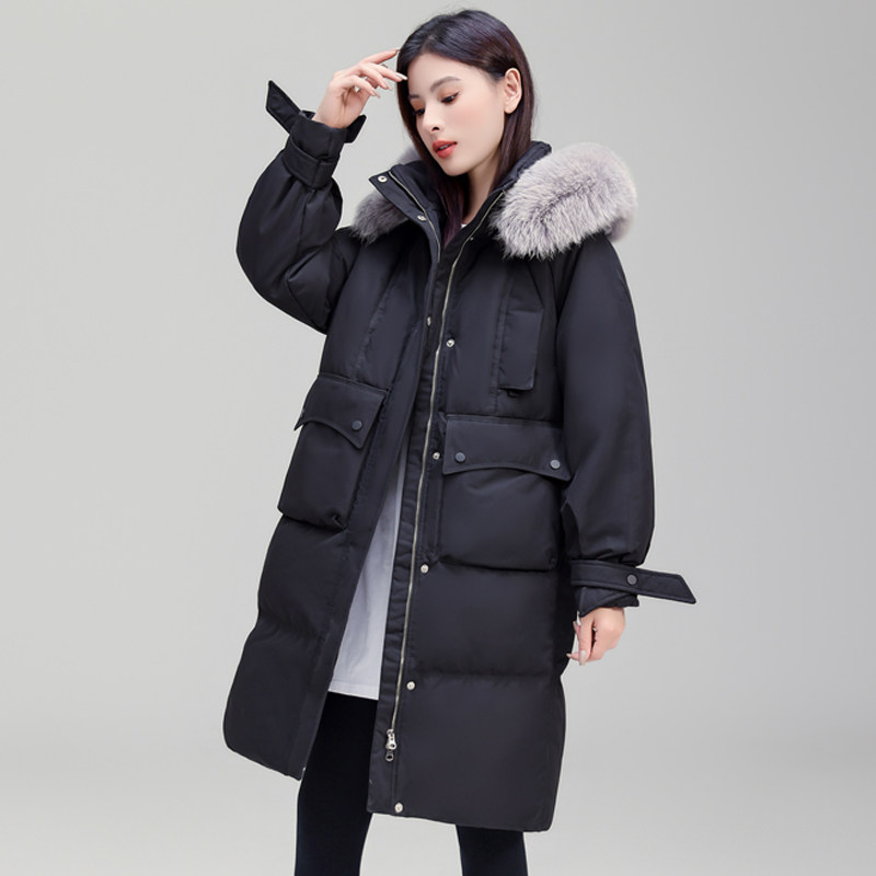 羽绒服女装2025冬季新款洋气韩版宽松加厚中长款外套白鸭绒带毛领