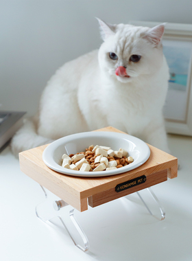 实木悬浮宠物猫碗架陶瓷碗增高架BD酷彩猫碗架子餐桌矮脚猫小型犬
