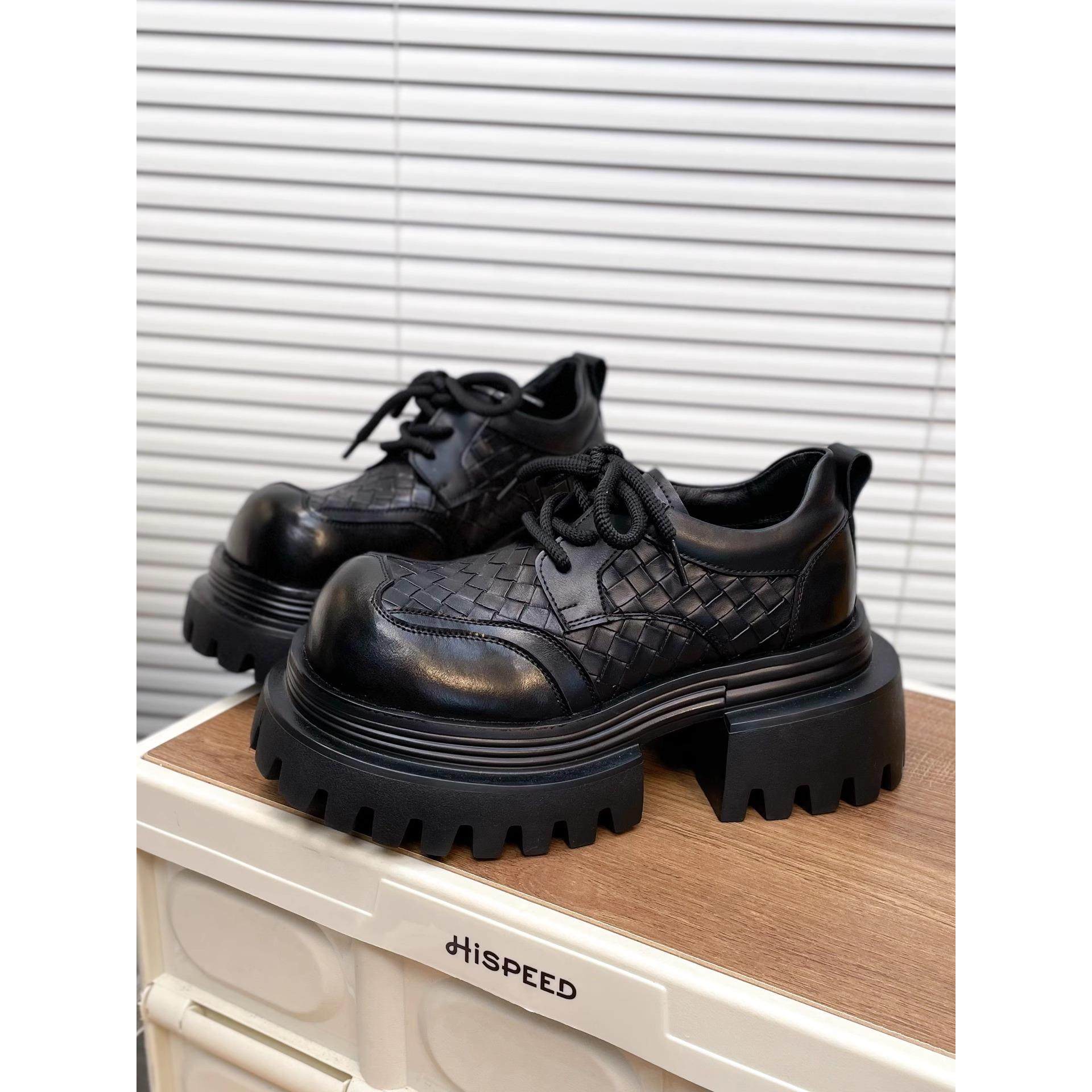 真皮厚底大头编织小皮鞋女2025秋季新款英伦风系带增高乐福鞋单鞋,女鞋,深口单鞋,淘宝优惠券,粉丝福利购,淘宝优惠卷