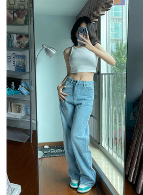 300斤大码女装胖mm2026夏季薄款宽松直筒遮肉显瘦浅蓝色牛仔裤女