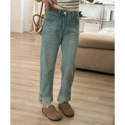 大码女装胖mm高腰直筒阔腿牛仔裤