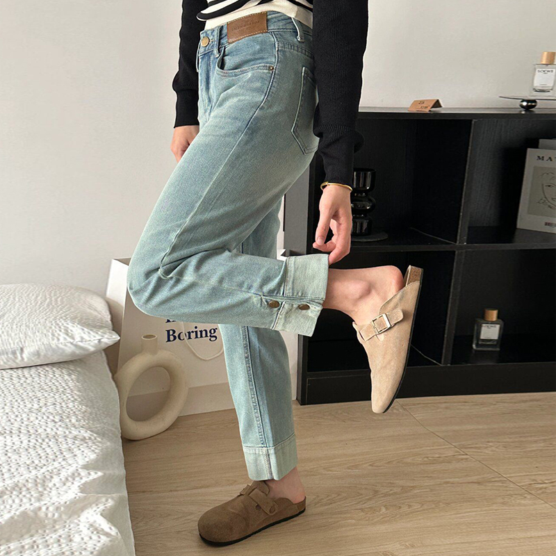 大码女装胖mm高腰直筒阔腿牛仔裤