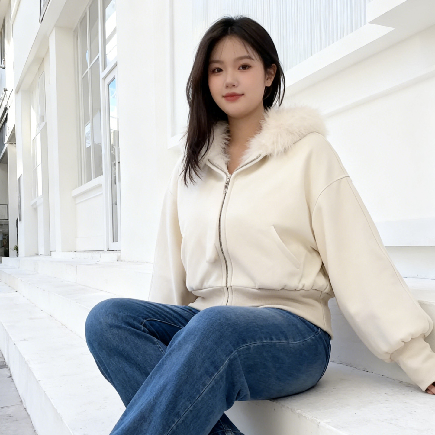 大码女装胖mm秋冬毛领连帽外套