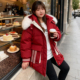 大码 女装 胖mm圣诞红连帽大毛领棉服女加厚保暖外套本命年过年棉袄