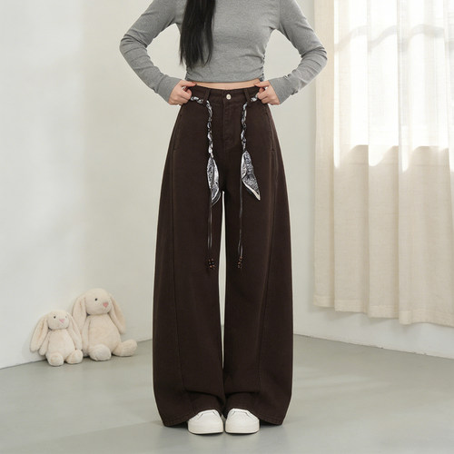 春季大码美拉德显瘦阔腿牛仔裤