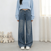 大码 胖mm满天星牛仔阔腿裤 女蓝色个性 2026春季 满钻爆闪显瘦直筒裤
