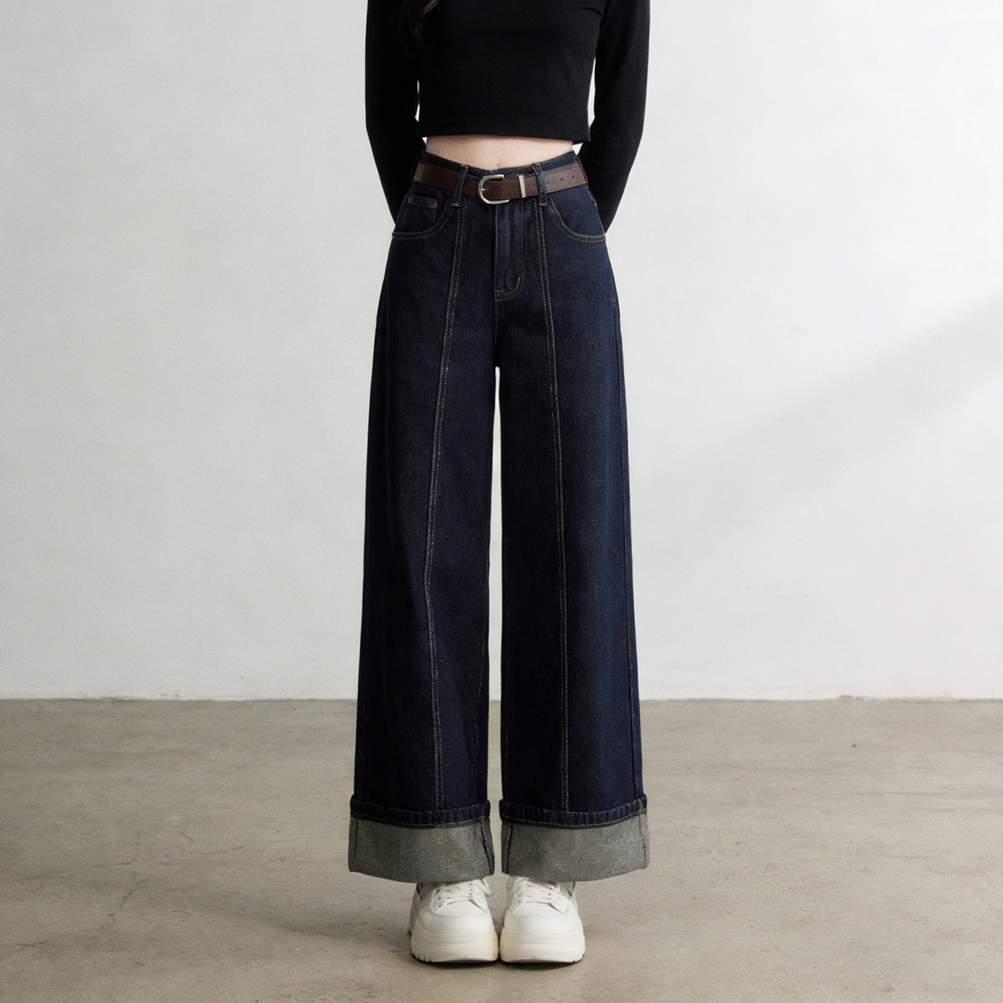 2026春季大码胖mm复古翻边牛仔裤女高腰宽松显瘦直筒阔腿九分裤子,女装/女士精品,大码裤装,淘宝优惠券,粉丝福利购,淘宝优惠卷