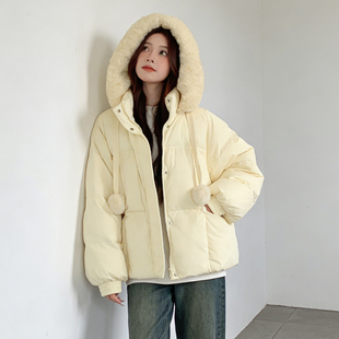 大码胖mm奶呼呼黄色连帽棉服女冬季加厚保暖面包服小个子棉衣外套