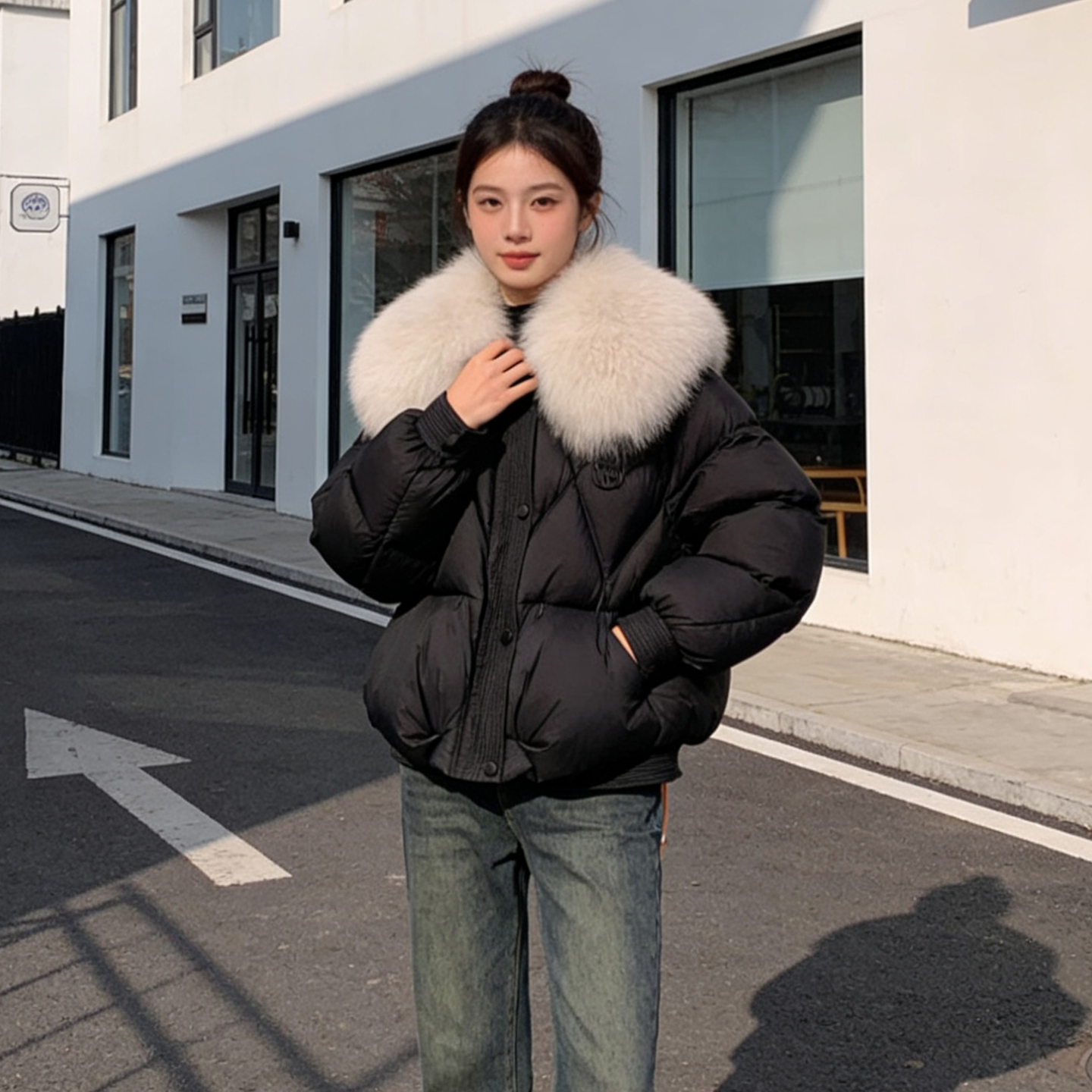 大码胖mm大毛领冬季保暖加厚棉服