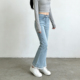 女宽松直筒阔腿九分马蹄裤 2026春夏大码 胖mm高腰微喇弹力牛仔裤 子