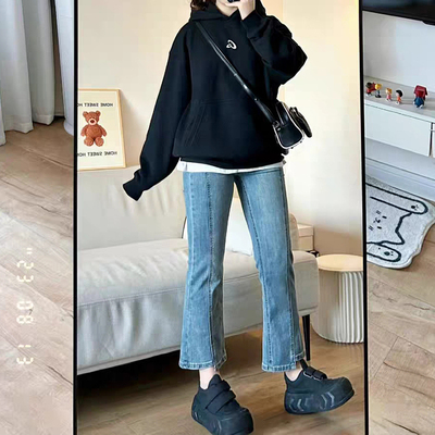 大码女装胖mm高腰直筒阔腿牛仔裤