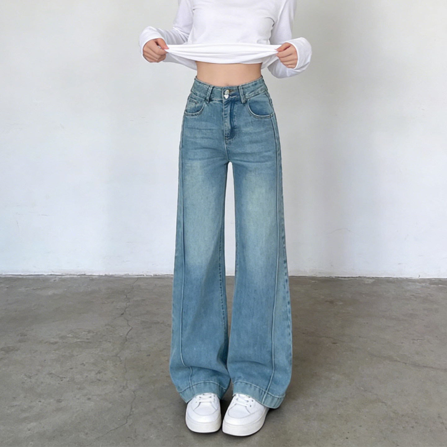 2026春季大码胖mm高腰阔腿弹力微喇牛仔裤女宽松显瘦垂感直筒裤子,女装/女士精品,大码裤装,淘宝优惠券,粉丝福利购,淘宝优惠卷