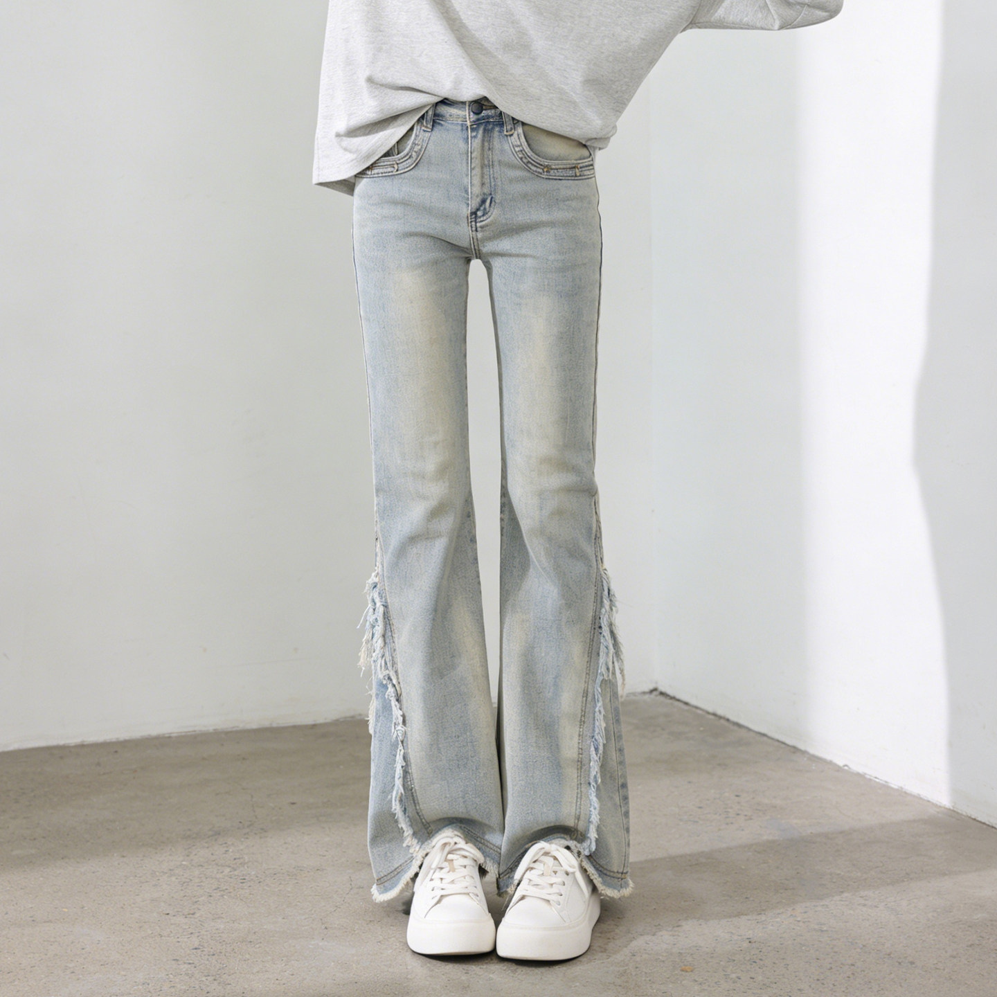 2026春季大码胖mm复古做旧毛边微喇弹力牛仔裤女高腰显瘦马蹄裤子,女装/女士精品,大码裤装,淘宝优惠券,粉丝福利购,淘宝优惠卷