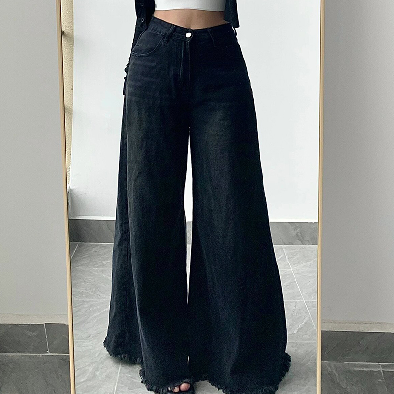 大码女装胖mm高腰直筒阔腿牛仔裤