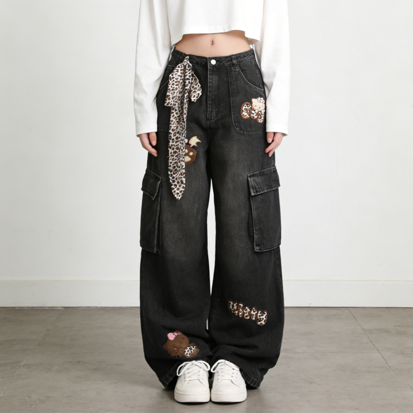 300斤大码胖mm春季复古豹纹刺绣阔腿牛仔裤女高腰显瘦直筒工装裤,女装/女士精品,大码裤装,淘宝优惠券,粉丝福利购,淘宝优惠卷
