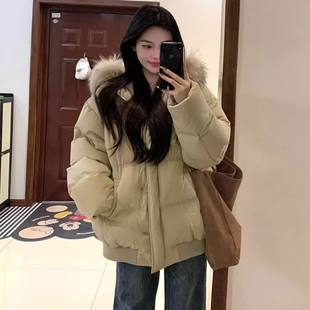 300大码 加厚保暖棉衣外套 胖mm韩系毛领连帽棉服女宽松小个子冬季