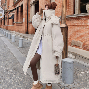 宽松收腰中长款 大码 连帽羽绒棉服女冬季 胖mm工装 加厚保暖外套 女装