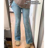 300斤大码 女胖mm梨型身材微喇毛边直筒裤 女装 宽松高腰弹力牛仔裤