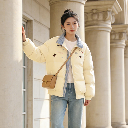 大码女加厚保暖立领卡通棉服外套