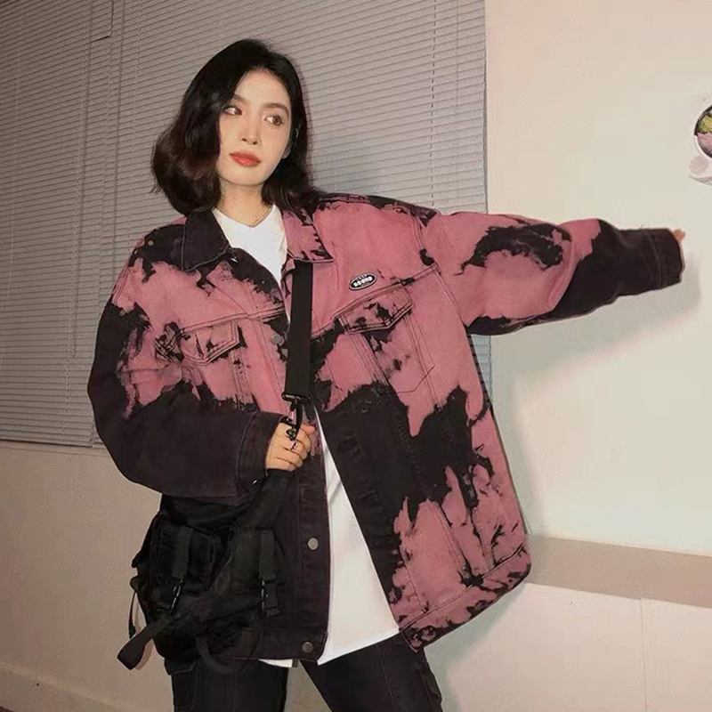 大码春秋美式复古小众牛仔外套女