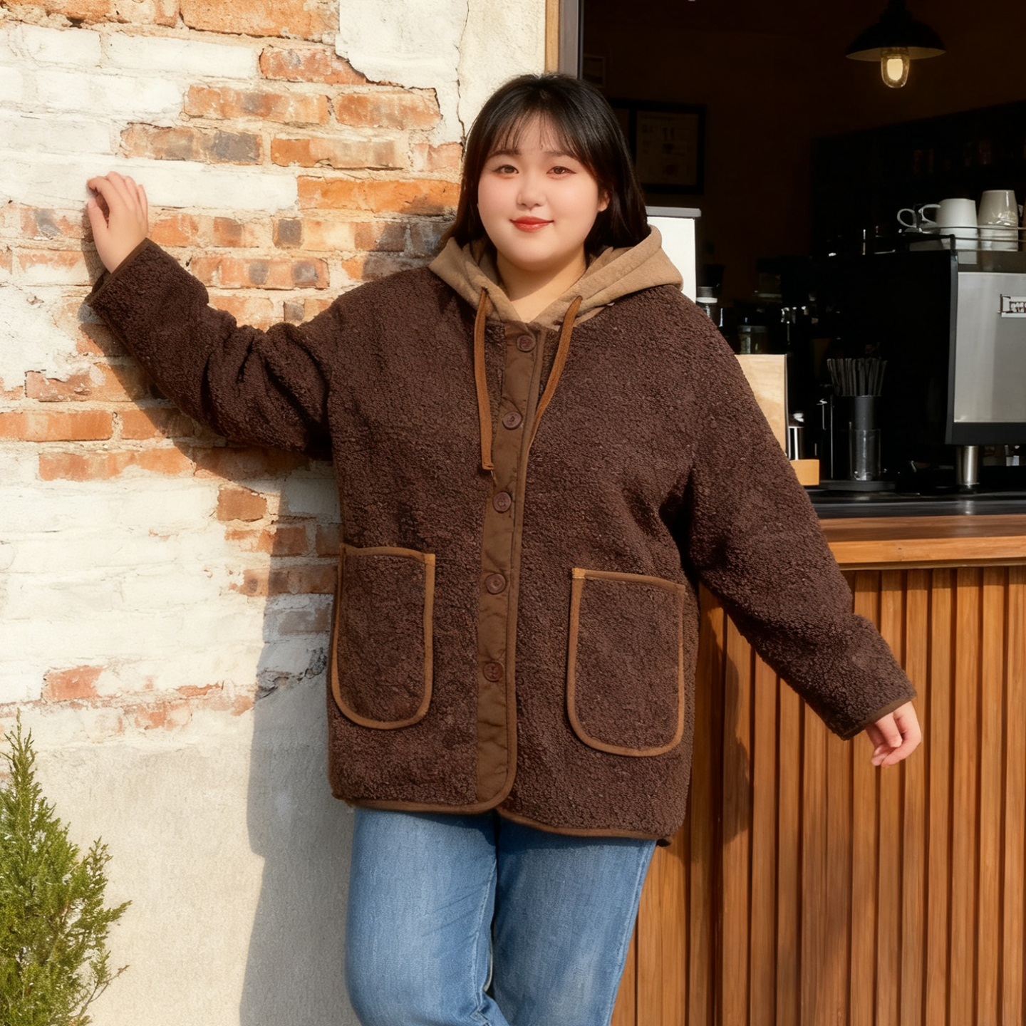 大码女装胖mm羊羔毛拼接外套女