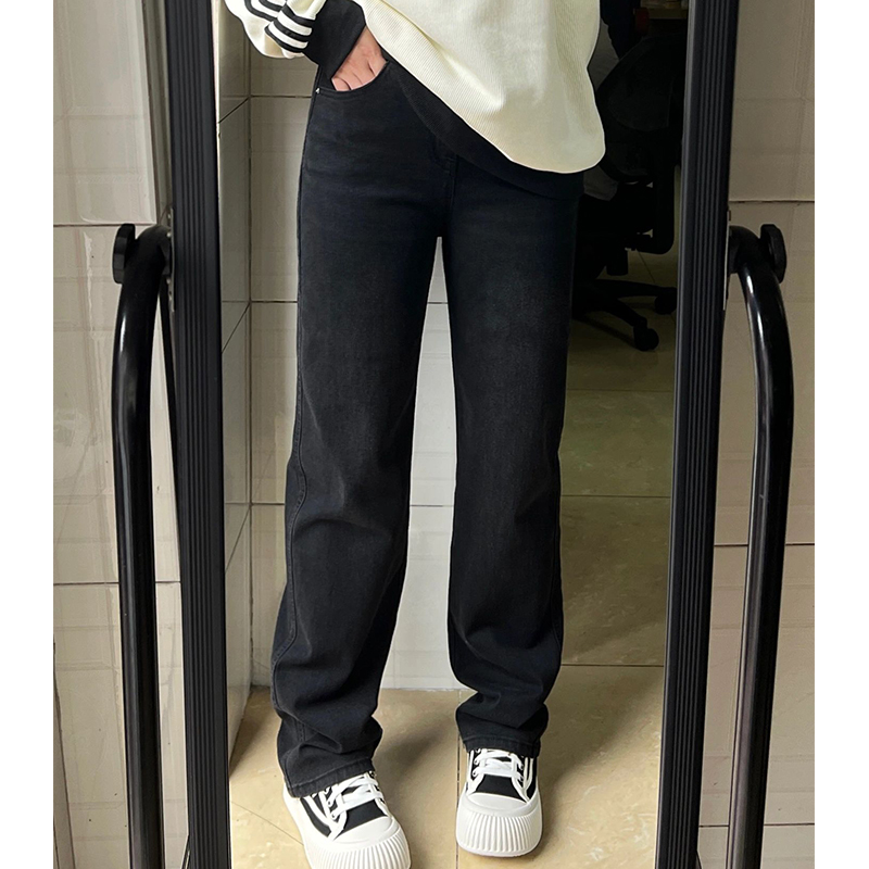 大码女装胖mm高腰直筒阔腿牛仔裤