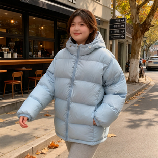 连帽面包服棉服女冬季 胖mm韩版 宽松显瘦加厚保暖棉衣外套 女装 大码