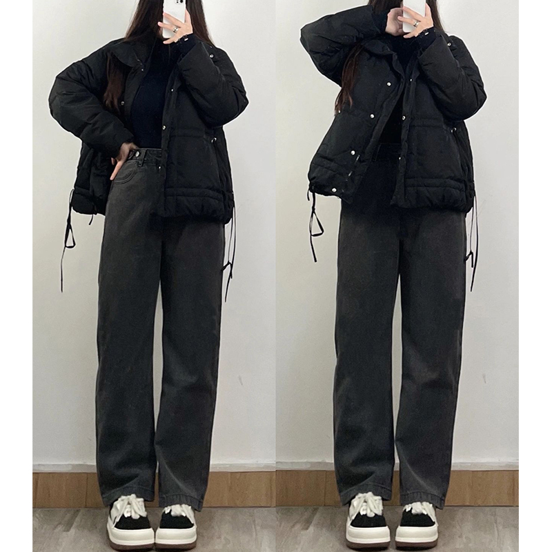 大码女装胖mm高腰直筒阔腿牛仔裤