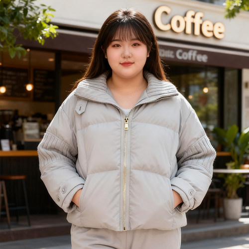 大码女装韩系立领加厚羽绒棉服女