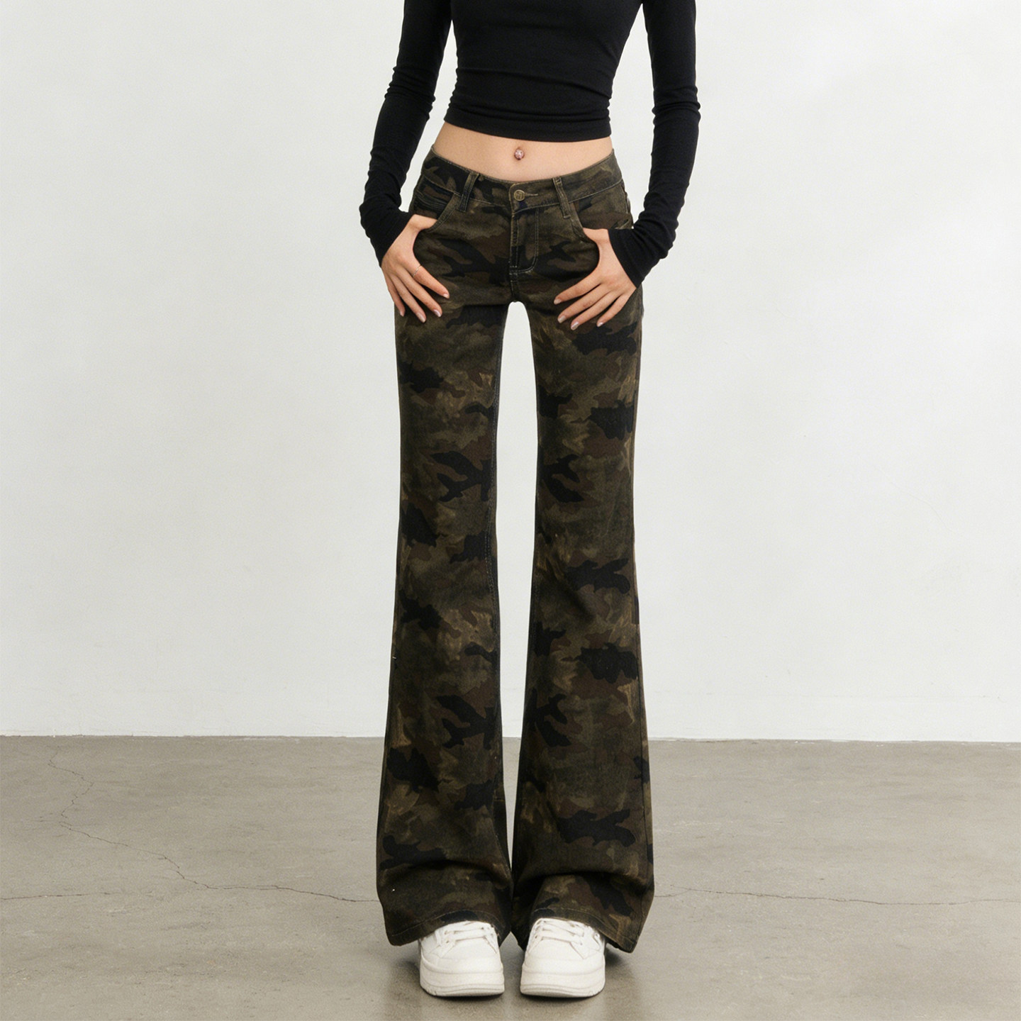 300斤大码胖mm美式迷彩高腰微喇牛仔裤女高腰宽松垂感工装阔腿裤,女装/女士精品,大码裤装,淘宝优惠券,粉丝福利购,淘宝优惠卷