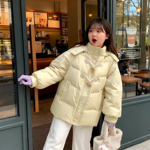 大码女装牛角扣加厚保暖羽绒棉服