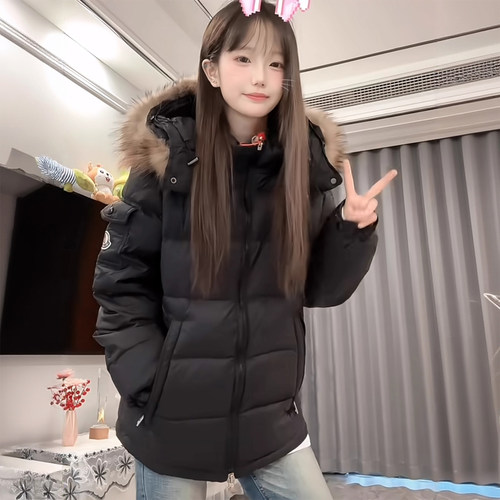 大码胖mm韩版大毛领连帽棉服女