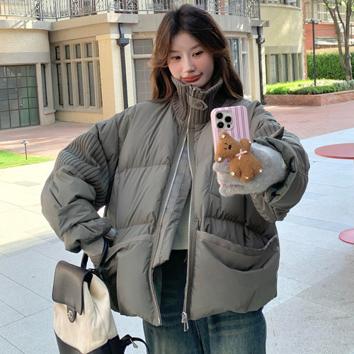 冬季大码宽松针织立领棉服外套女