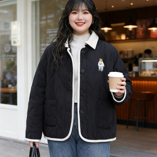 胖mm小熊刺绣菱格棉服外套女宽松显瘦保暖棉衣 女装 2025秋冬季 大码