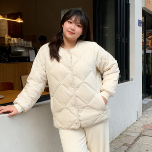 胖mm加厚保暖菱格羽绒棉服女宽松小个子棉衣外套 女装 秋冬新款 大码
