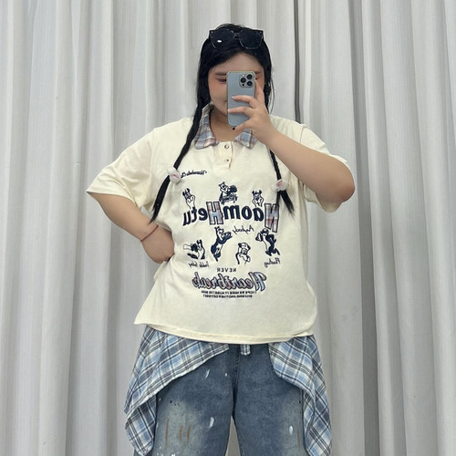 300斤胖mm大码美式卡通印花T恤女