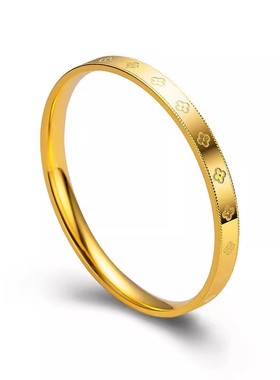 【久不褪色】正品越南沙金女士四叶草手镯黄金色转运珠素金手环