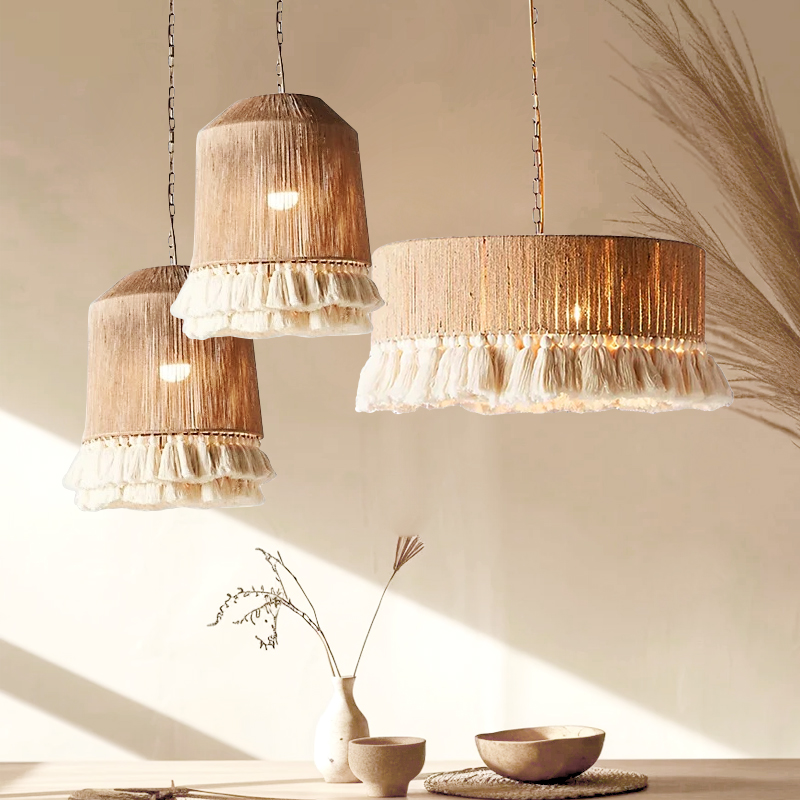 创意手工东南亚麻编吊灯乡村田园民宿客房餐厅阳台工程样板房灯具