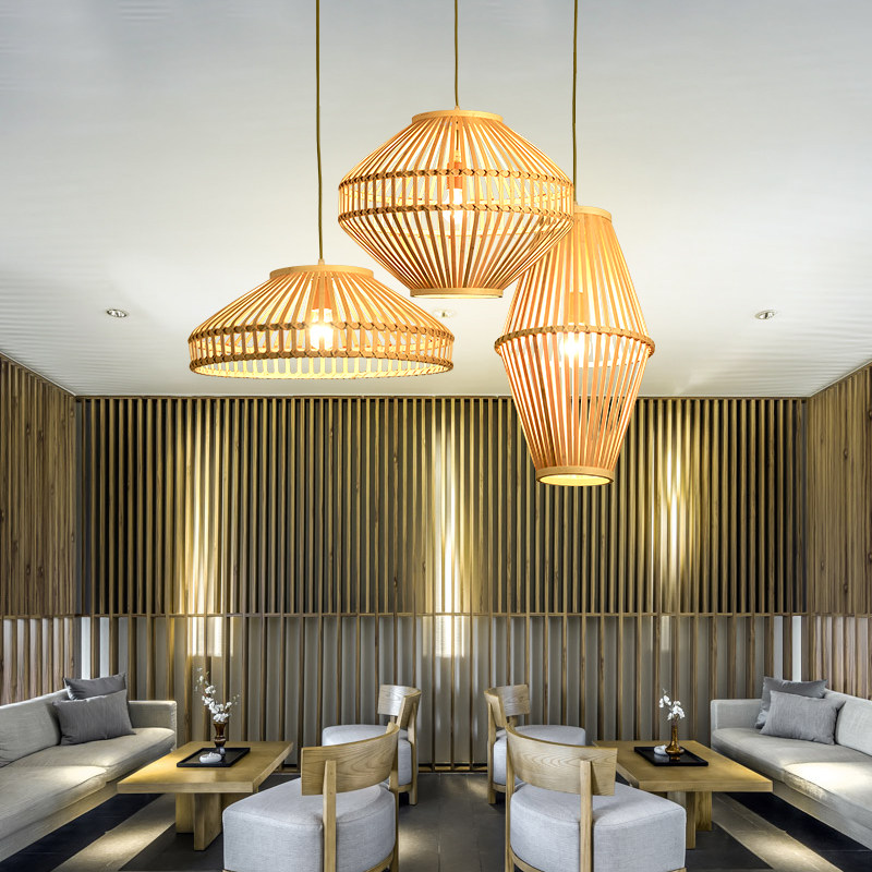 中式餐厅灯 创意个性艺术复古 现代简约咖啡厅 店铺 竹艺竹编吊灯