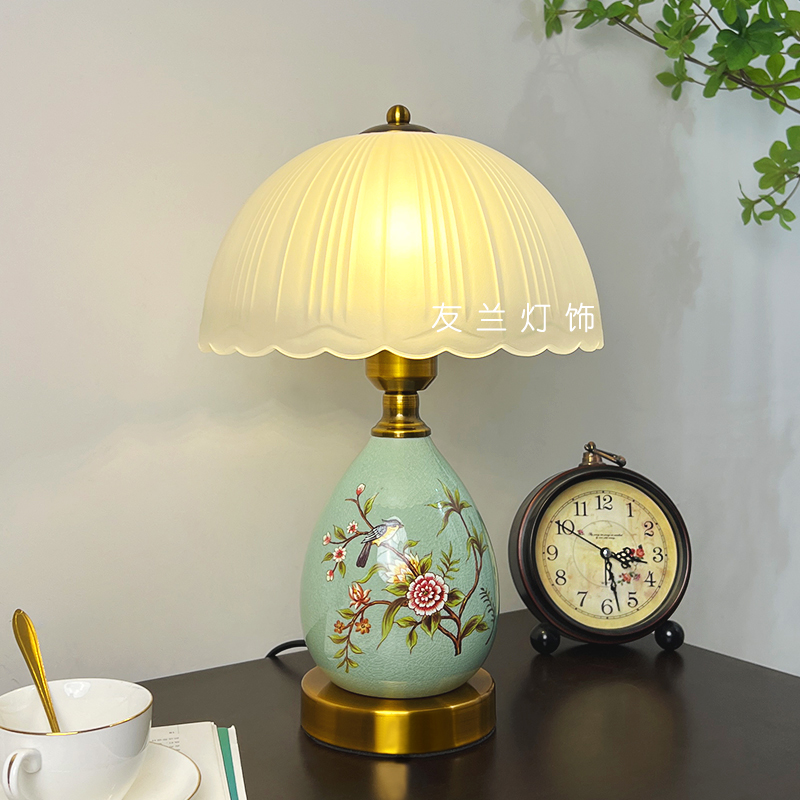 玻璃卧室床头新中式复古陶瓷台灯