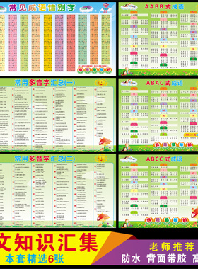 小学语文重叠词语多音字AABB式ABCC式ABAC式成语归类墙贴带胶挂图
