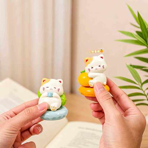 景德镇陶瓷转转喵运当头招财猫可爱猫咪办公桌面摆件礼物送女生