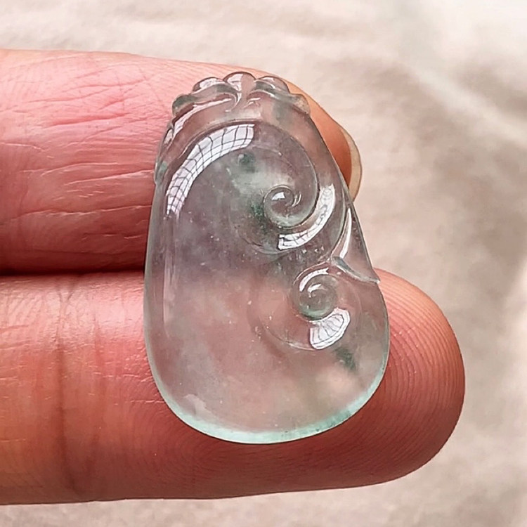 【101391】纯天然A货高冰种飘花翡翠如意吊坠 玉石玉器挂件带证书