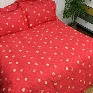 百福被套婚庆大红色床单结婚纯棉全棉被单被罩四件套床上用品福字
