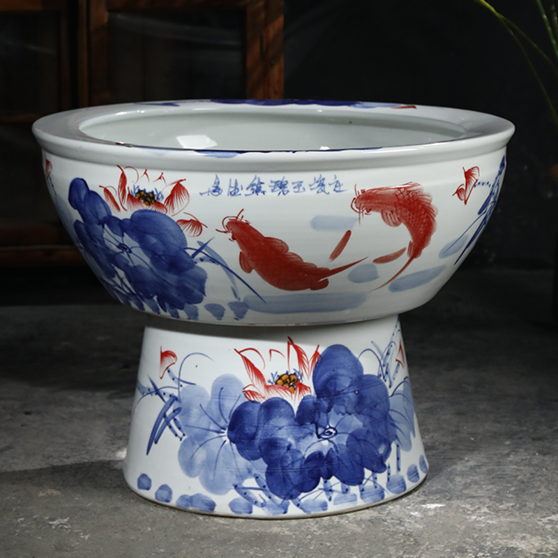 景德镇陶瓷盆落地立柱式鱼缸