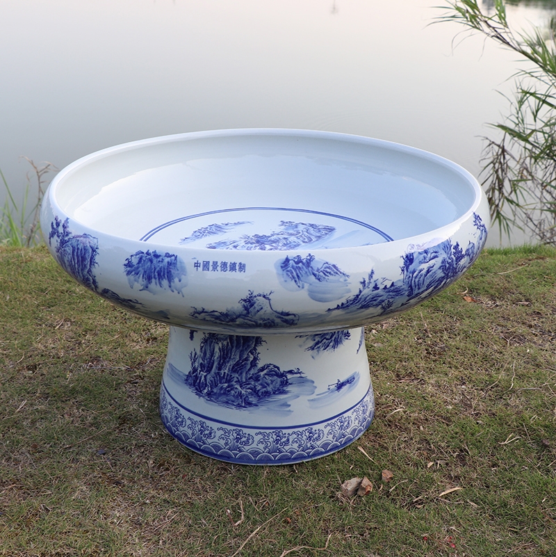 景德镇陶瓷鱼缸乌龟盆上水石立柱