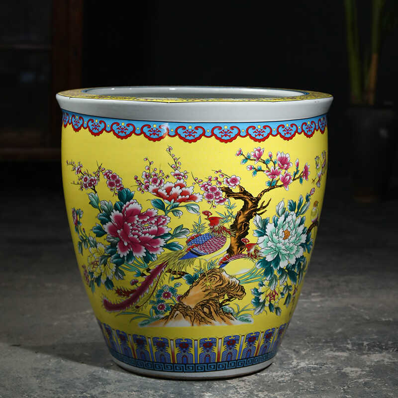 加高陶瓷古法金鱼缸养荷花睡莲盆水缸老式室外庭院客厅摆件书画缸