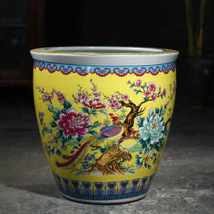 加高陶瓷古法金鱼缸养荷花睡莲盆水缸老式 室外庭院客厅摆件书画缸